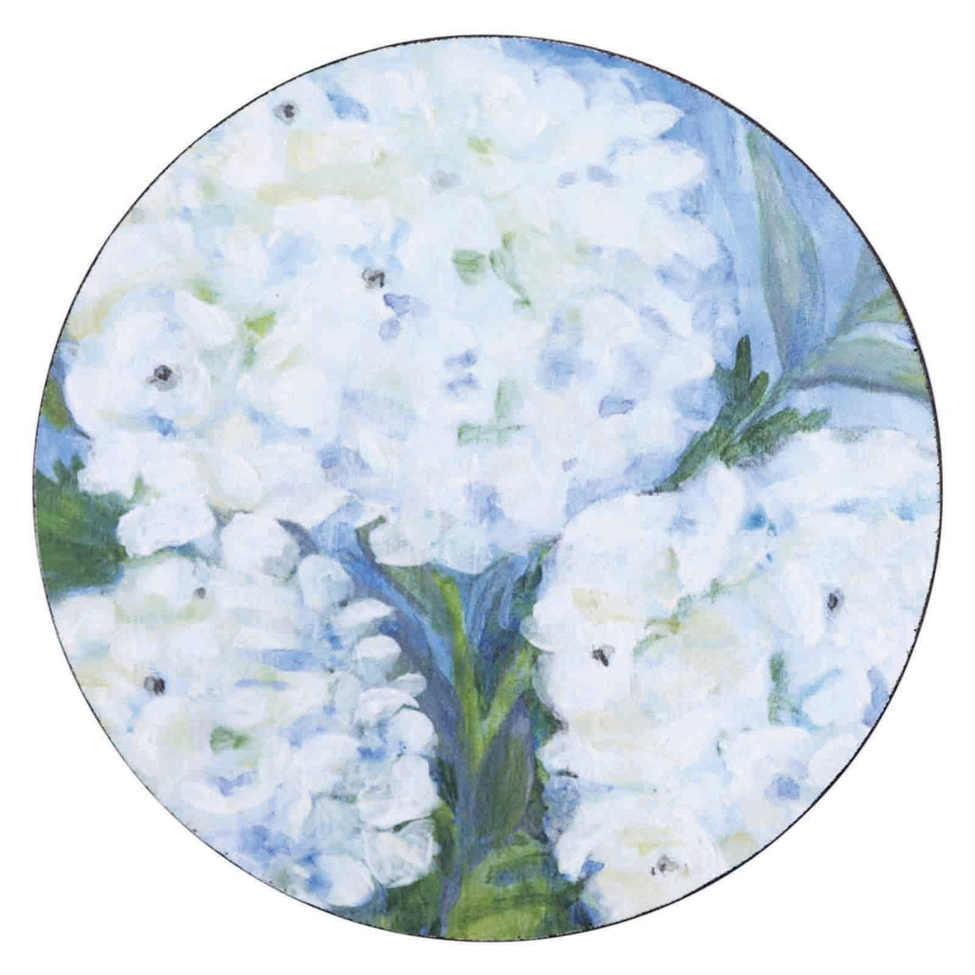 White Hydrangeas Round Art Coasters - Set of 4 Coaster - rockflowerpaper