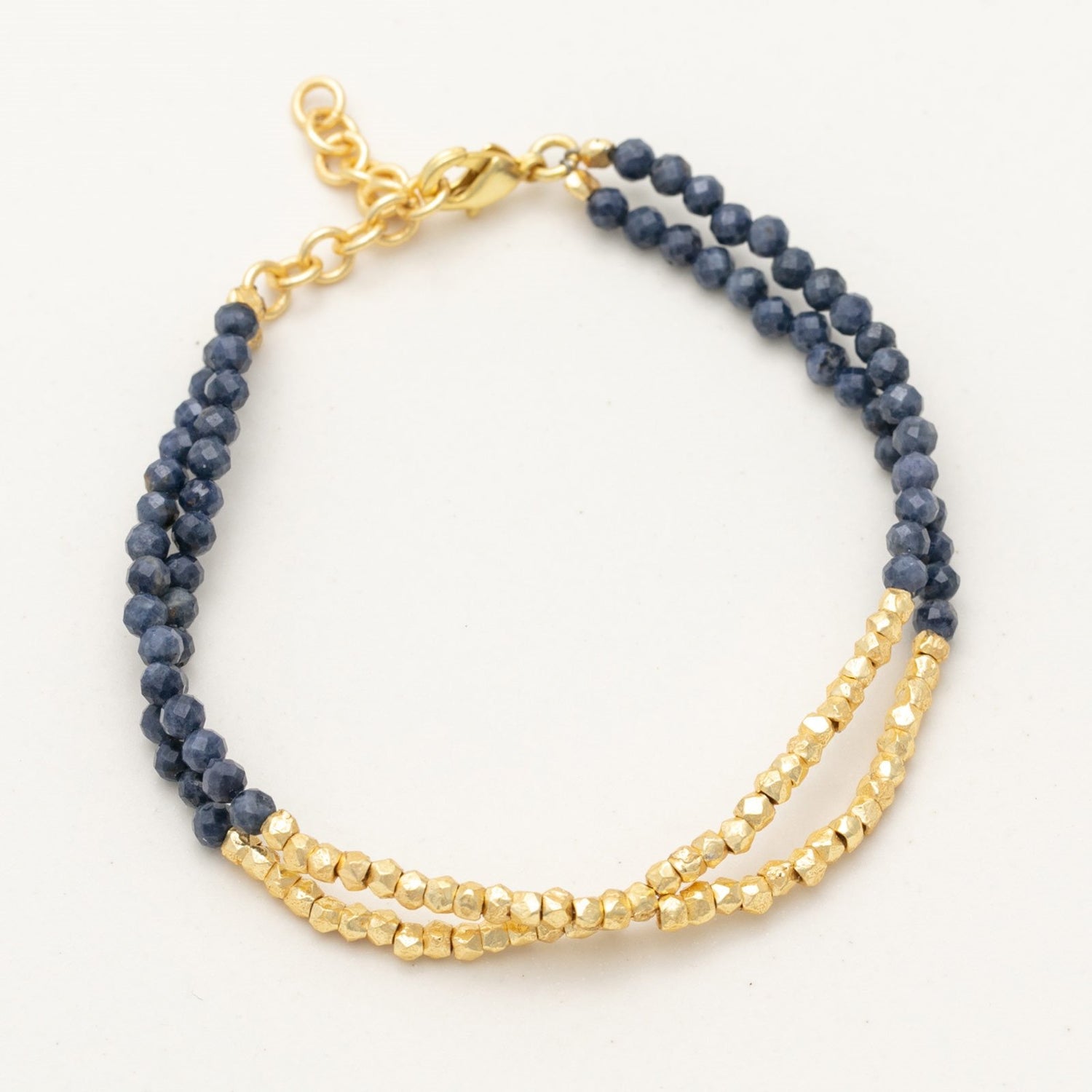 Two Line 18K Gold Plated Two-Tone Lapiz And Gold Beaded Bracelet Bracelet - rockflowerpaper