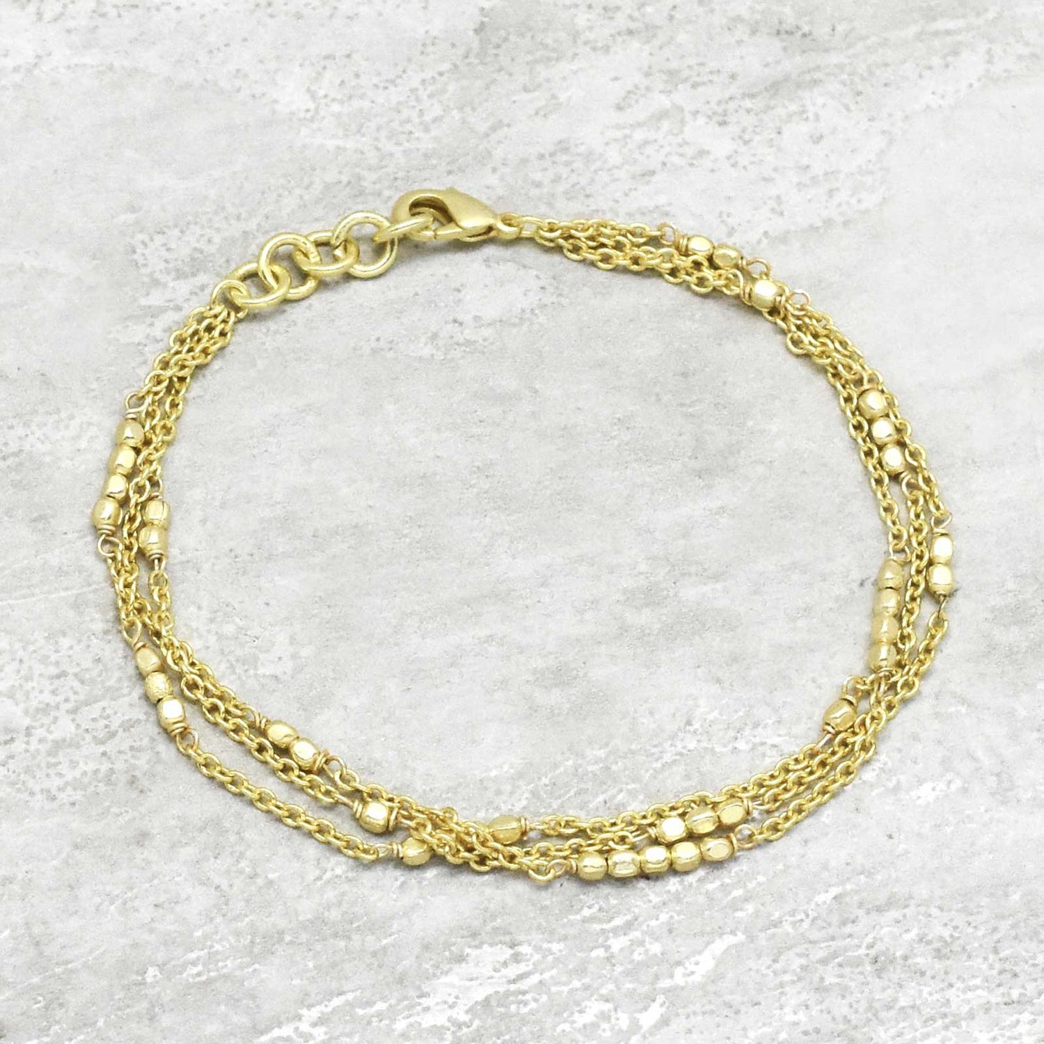 Triple Layer Gold Bead Bracelet Stack - Gold Plated, 7.5” Bracelet - rockflowerpaper