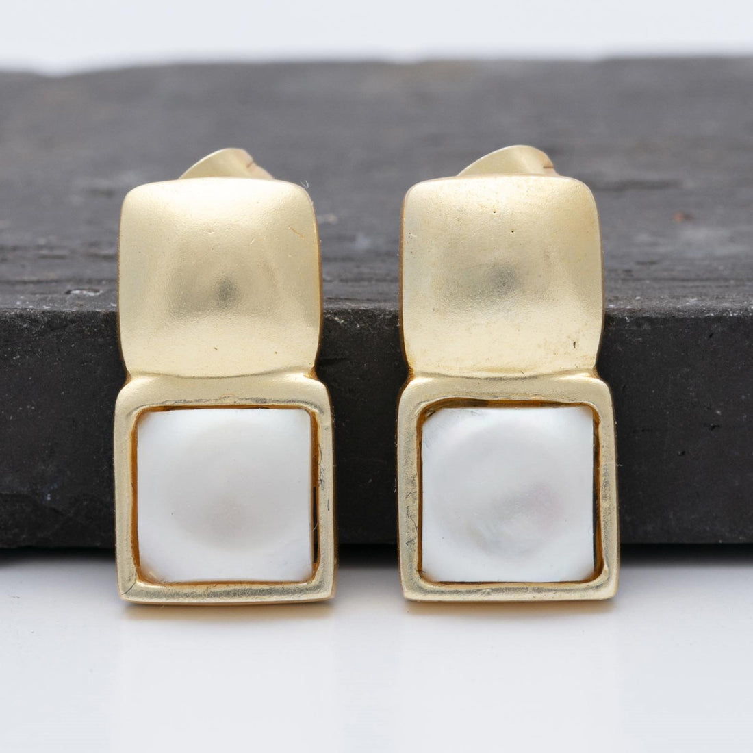 18K Gold Plated Double Stacked Stud Gold And Fresh Water Pearl Drop Earrings Earring - rockflowerpaper