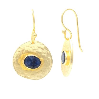 18K Gold Plated Wide Drop Earrings With Blue Sapphire Gemstones Earring - rockflowerpaper