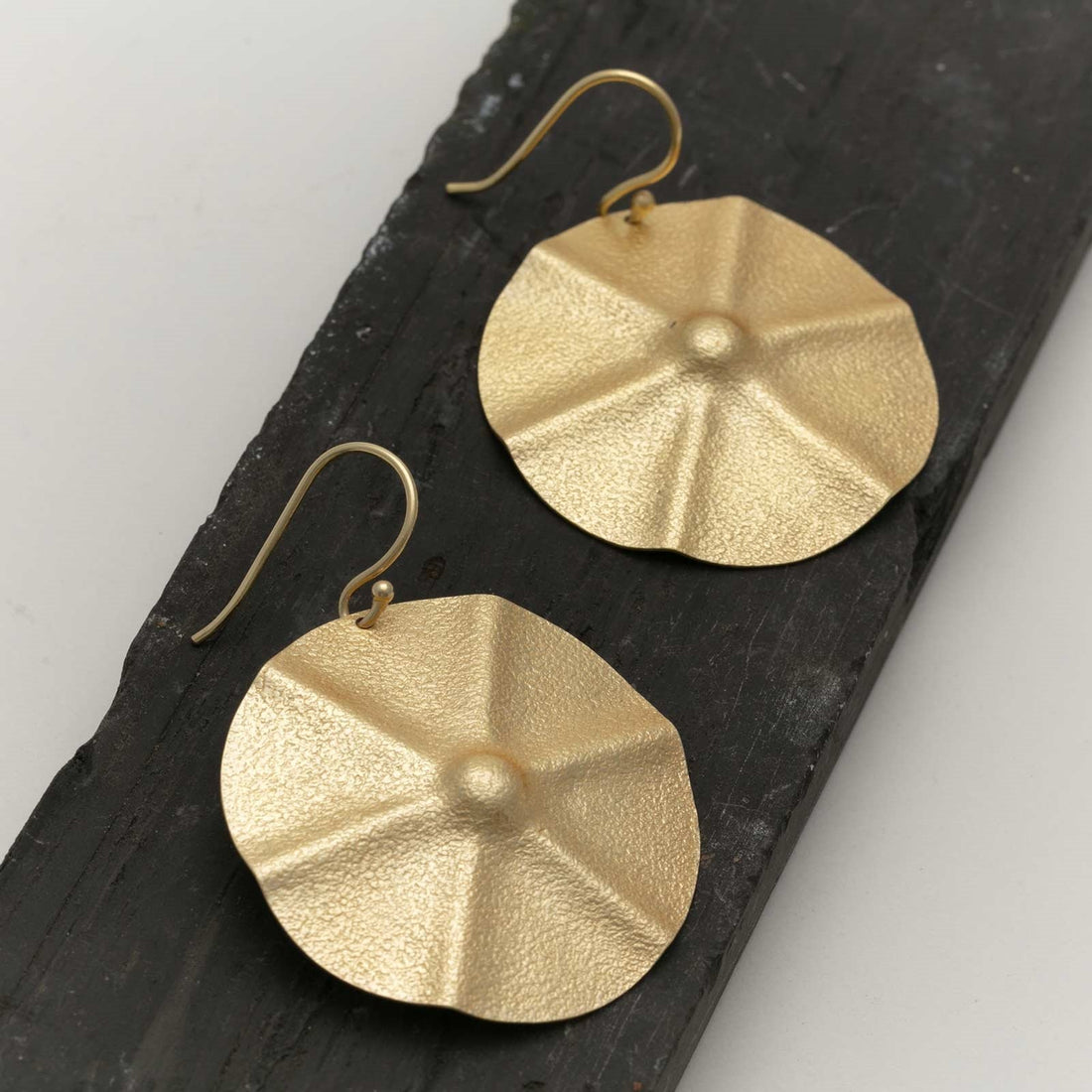 Round Disc 18K Gold Plated Textured Drop Earrings Earring - rockflowerpaper