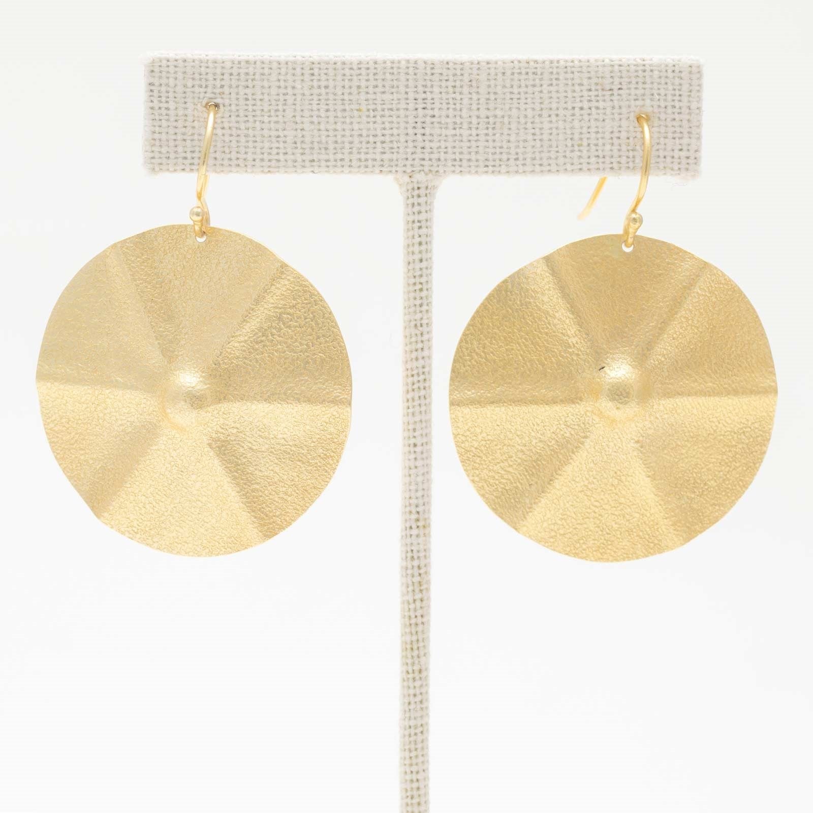 Round Disc 18K Gold Plated Textured Drop Earrings Earring - rockflowerpaper