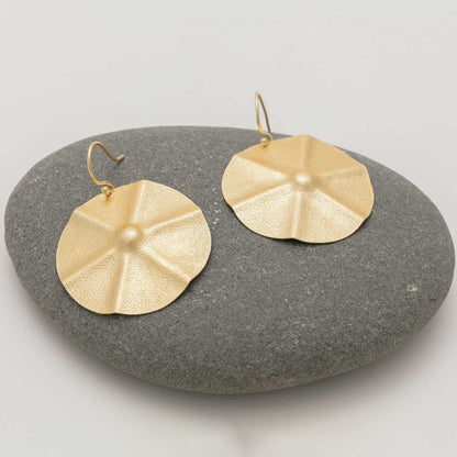 Round Disc 18K Gold Plated Textured Drop Earrings Earring - rockflowerpaper