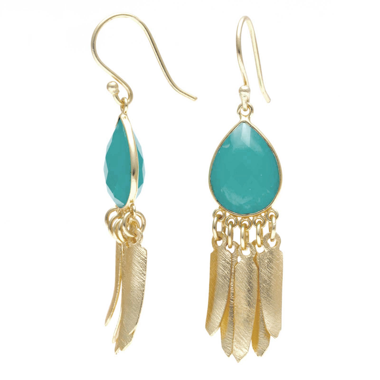 Navajo Fringe Aqua Chalcedony Dangle Earrings Gold Plated Earring - rockflowerpaper