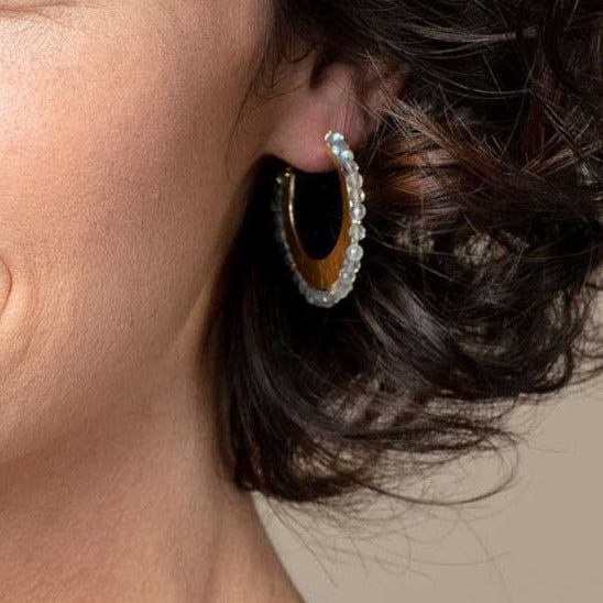 Labradorite Fringe Gold Plated Hoop Earrings Earring - rockflowerpaper
