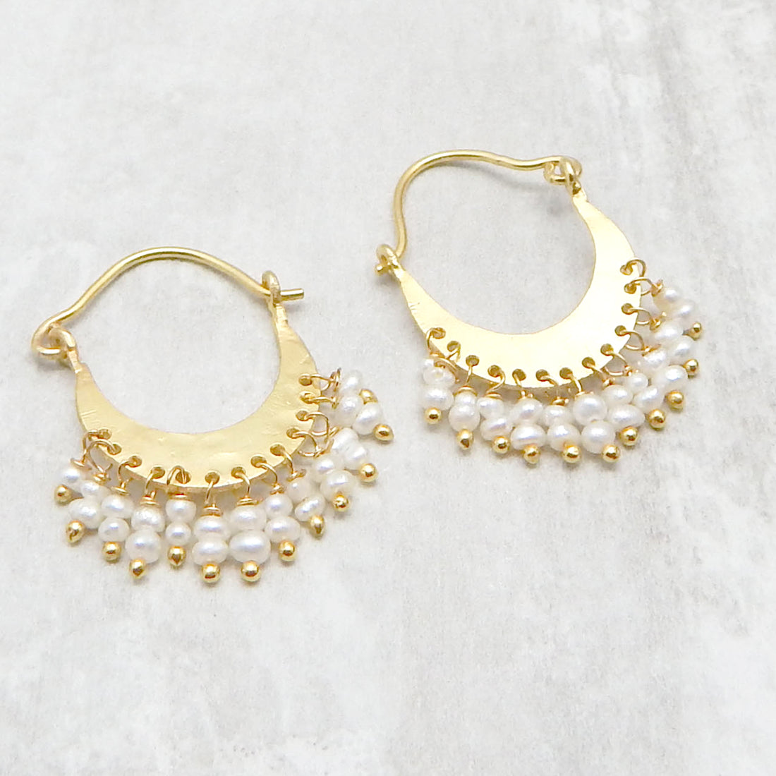 Cultured Freshwater Pearl Fringe Gold Plated Oval Hoop Earrings Earring - rockflowerpaper