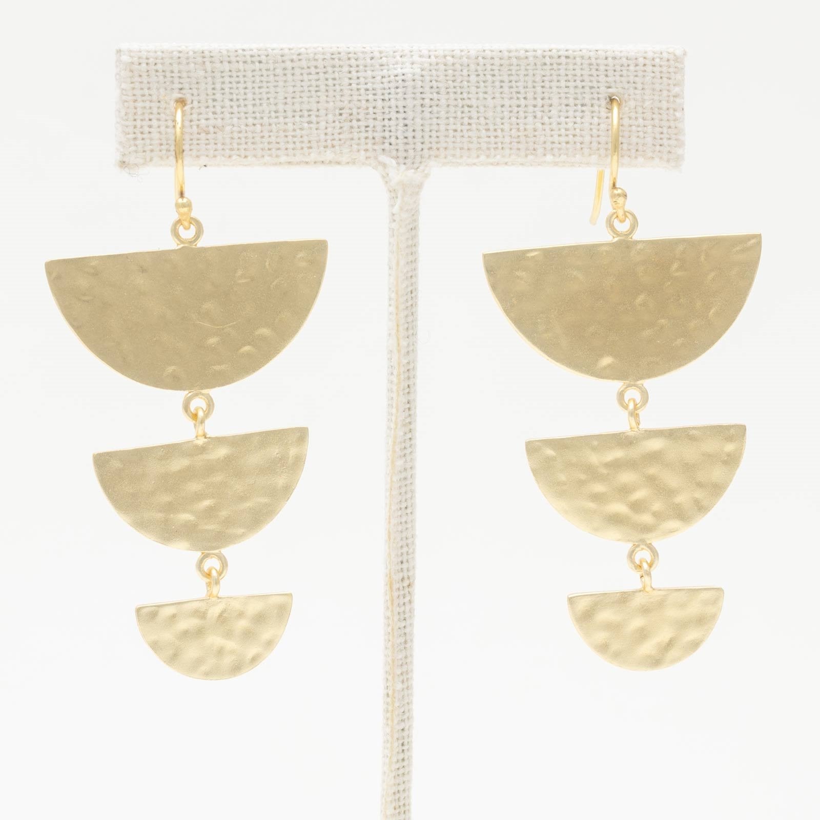 Stacked 3 Tier Semi-Circle 18K Gold Plated Hammered Earrings