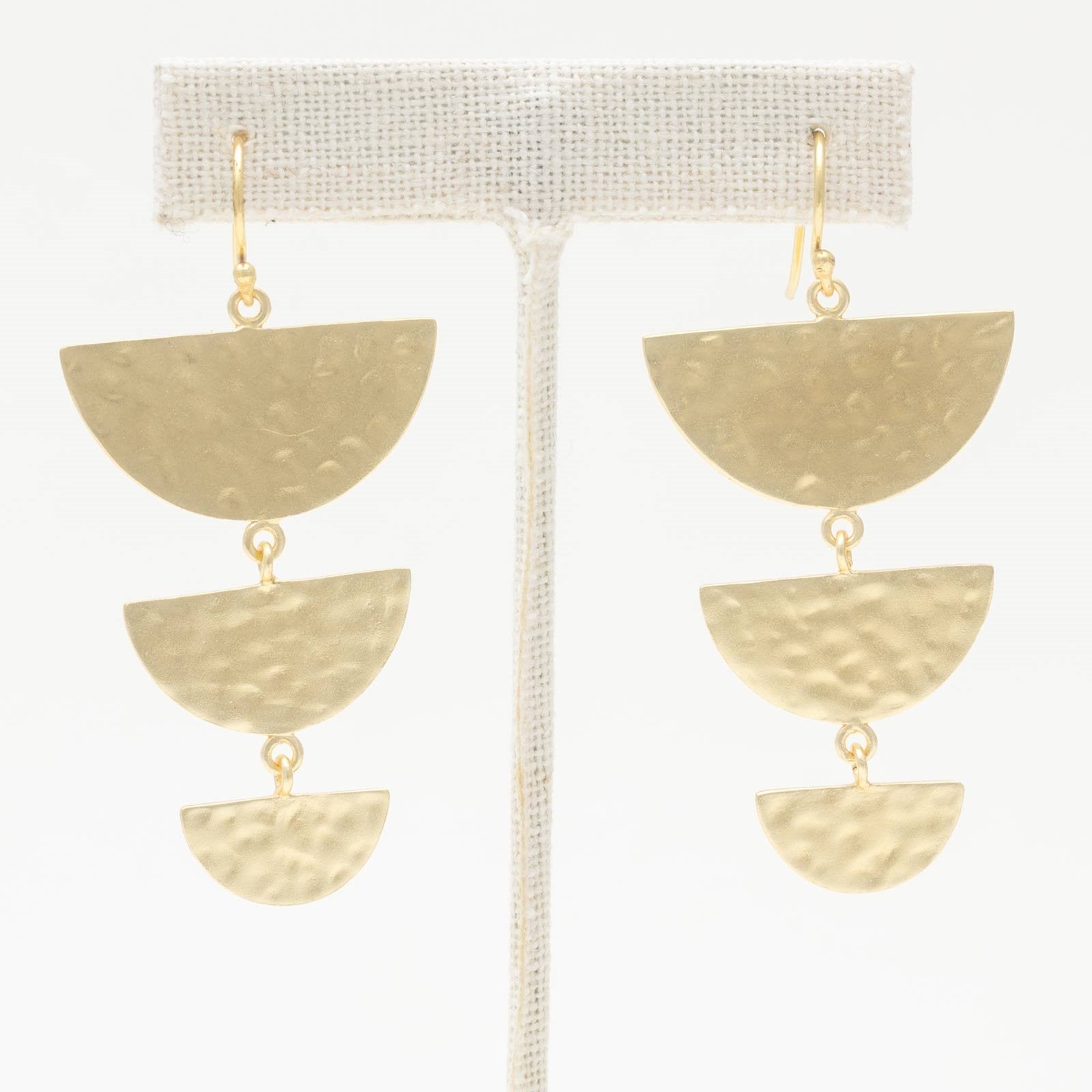 Stacked 3 Tier Semi-Circle 18K Gold Plated Hammered Earrings Earring - rockflowerpaper