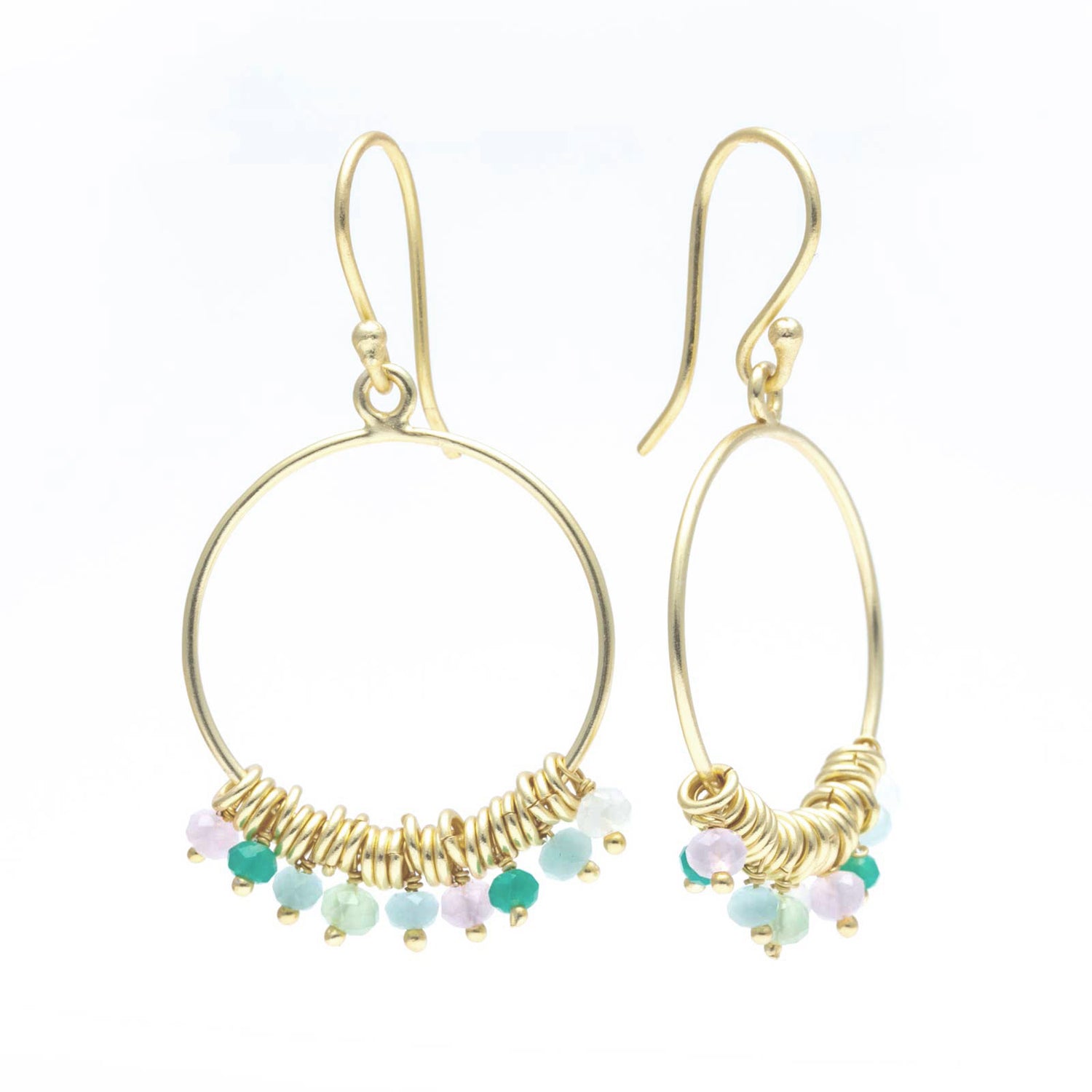 Multi-Chalcedony Bead Fringe Circle Drop Earrings Gold Plated Earring - rockflowerpaper
