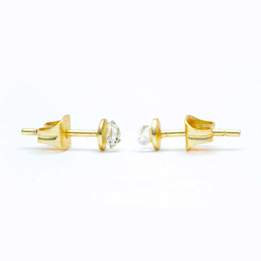 Herkimer Diamond Solitaire Stud Earrings Gold Plated Earring - rockflowerpaper