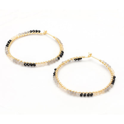Multi Color 18K Gold Plated Labradorite Black Onyx And Citrine Beads Hoop Earrings Earring - rockflowerpaper