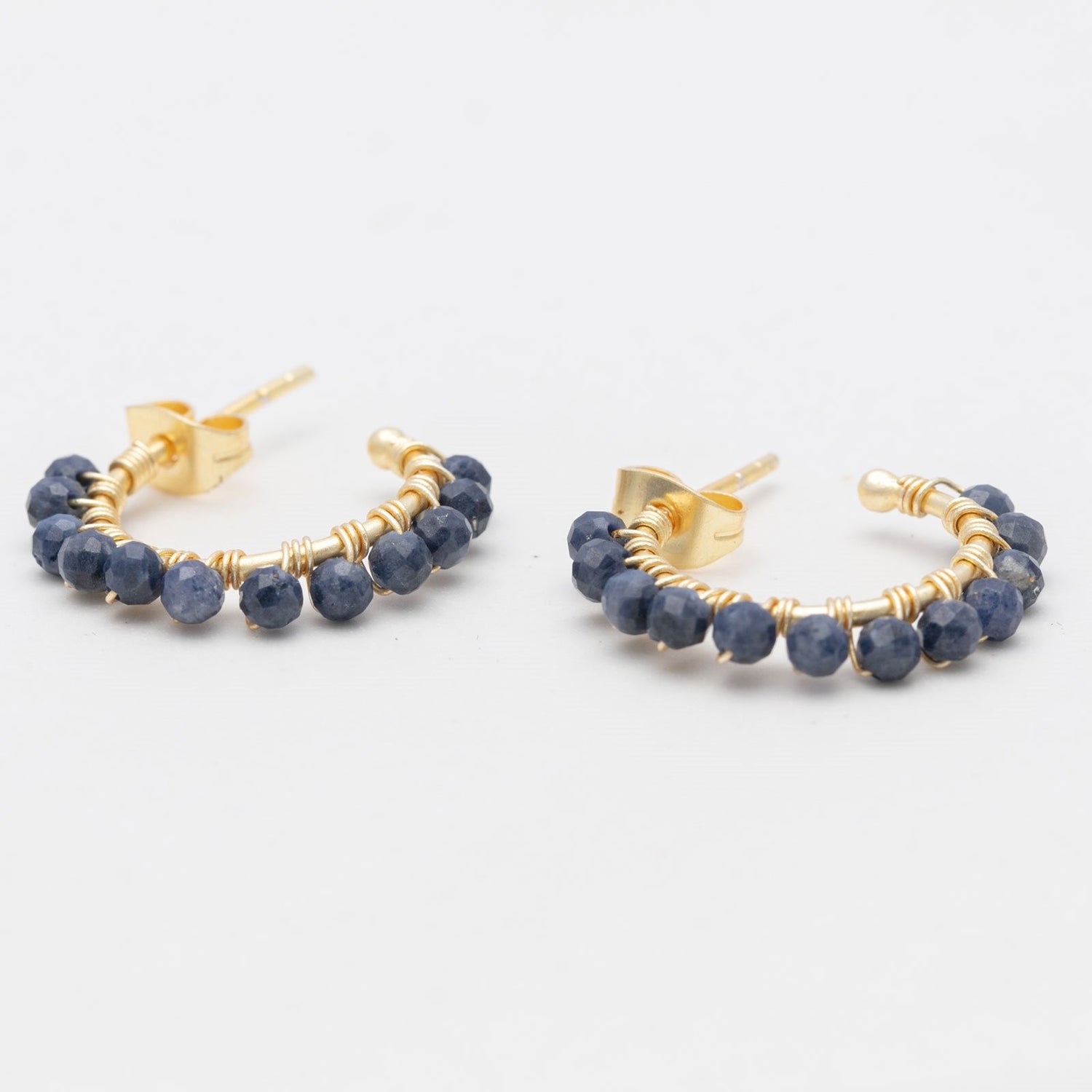 Small Hoop Earrings 18K Gold Plated With Blue Fire Lapiz Beads Earring - rockflowerpaper