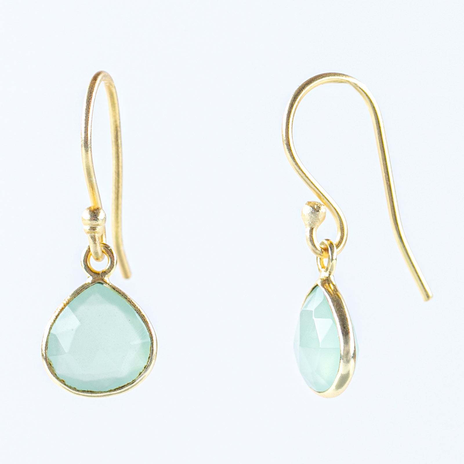 Teardrop Green Chalcedony Dangle Earrings Gold Plated Earring - rockflowerpaper