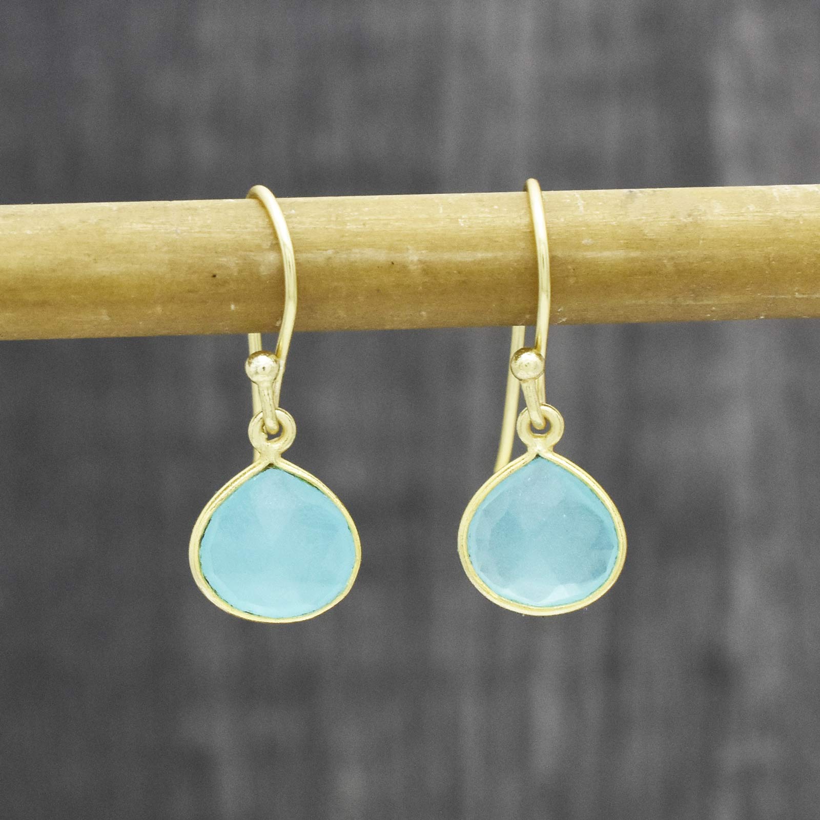 Teardrop Green Chalcedony Dangle Earrings Gold Plated Earring - rockflowerpaper