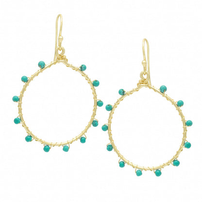 Turquoise Beaded Dangle Hoop Earrings Gold Plated Earring - rockflowerpaper