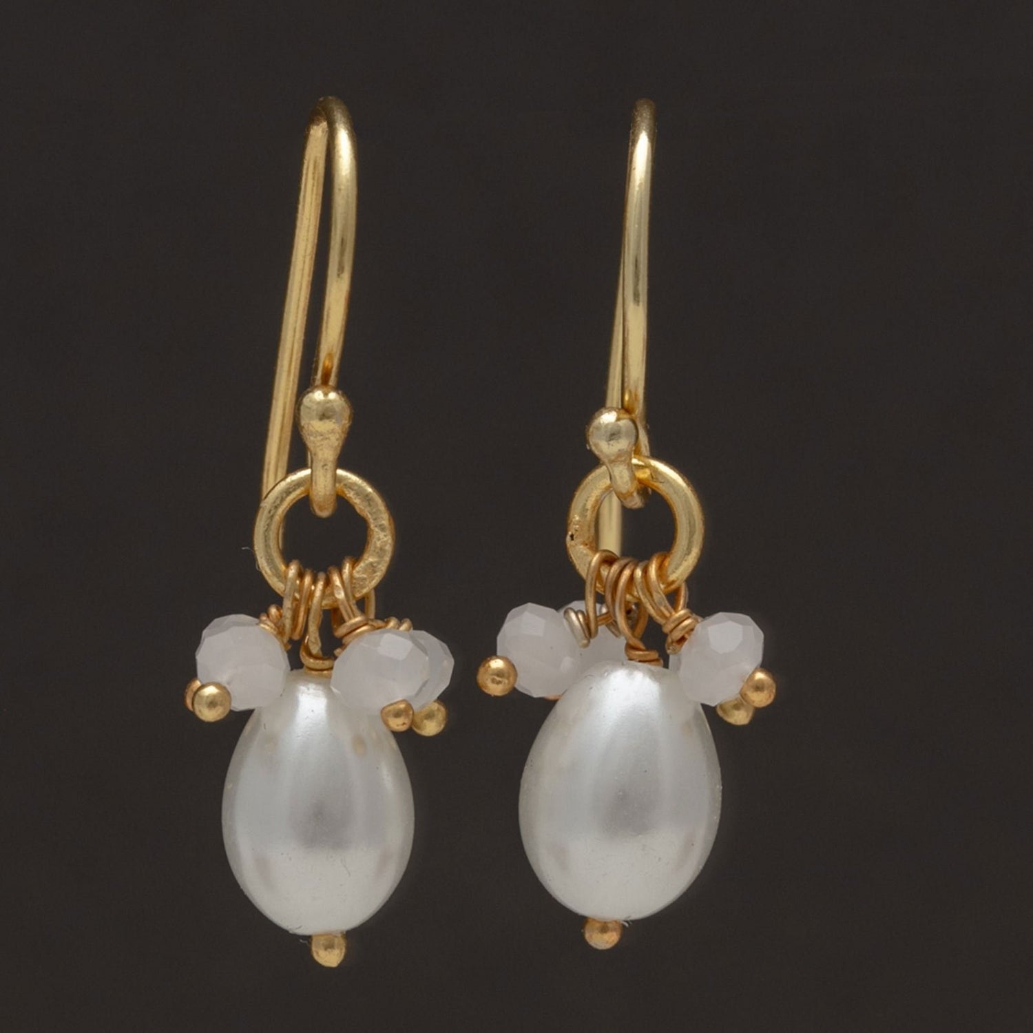 18K Gold Plated Pearl Drop Earrings With Chalcedony Bead Accents Earring - rockflowerpaper