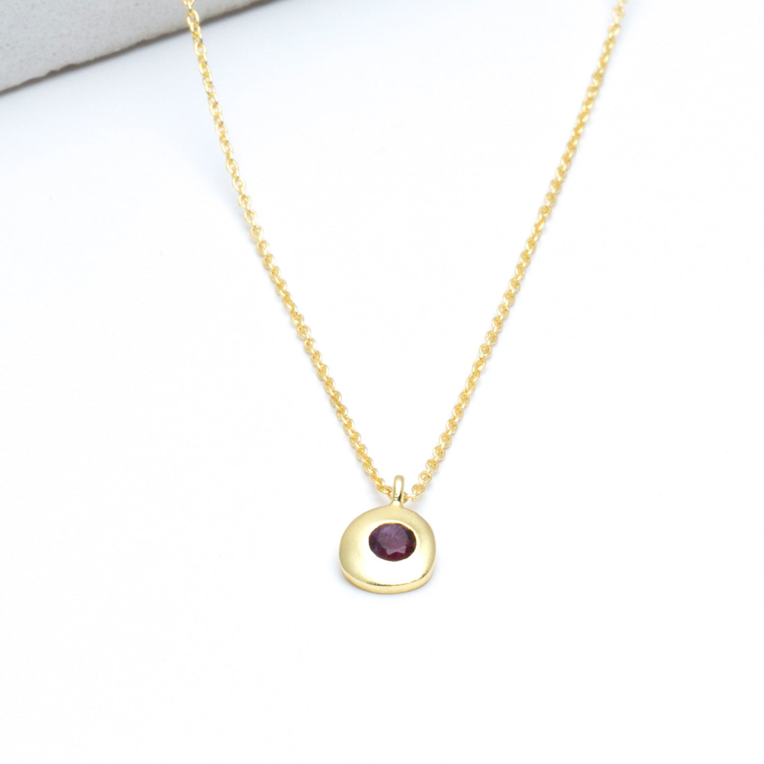 Cherry Ruby Medallion Pendant Necklace, 16&quot;+2&quot; Extender - Gold Plated Necklace - rockflowerpaper