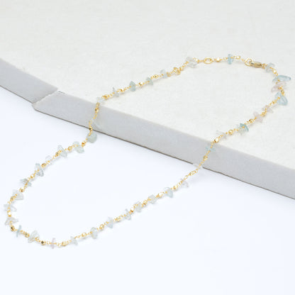 Rough Uncut Aqua Faceted Metal Bead Layer Necklace, 18&quot;+2” Extender - Gold Plated Necklace - rockflowerpaper