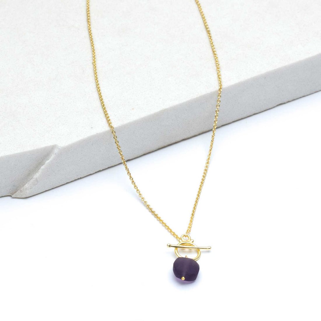 Amethyst Chalcedony Pendant Drop Necklace, 18” - Gold Plated Necklace - rockflowerpaper