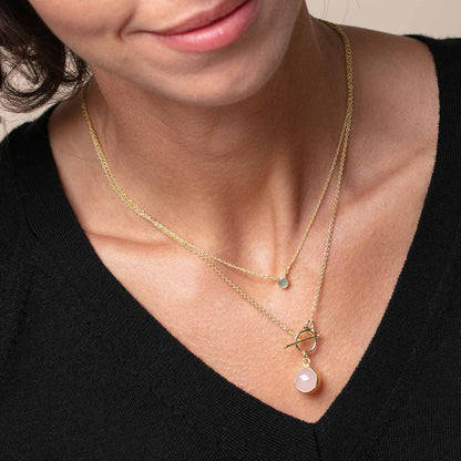 Faceted Rose Quartz Pendant Necklace, 16” - Gold Plated Necklace - rockflowerpaper