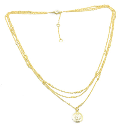 Medallion Om Pendant Chunky Bead Triple Layer Necklace, 18&quot;+2&quot; - Gold Plated Necklace - rockflowerpaper