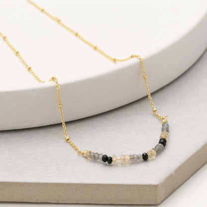 18 Inch 18K Gold Plated Black Onyx Labradorite And Citrine Beaded Necklace Necklace - rockflowerpaper