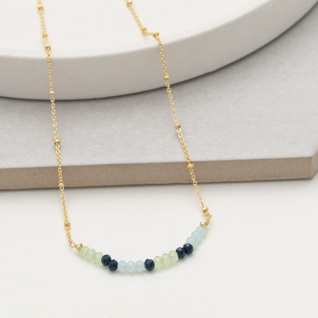 18 Inch 18K Gold Plated Lapiz Blue And Green Chalcedony Beaded Necklace Necklace - rockflowerpaper