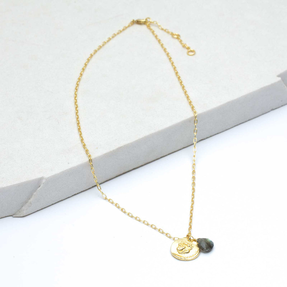 Labradorite Filigree Medallion Double Pendant Necklace, 18&quot;+2&quot; Extender - Gold Plated Necklace - rockflowerpaper