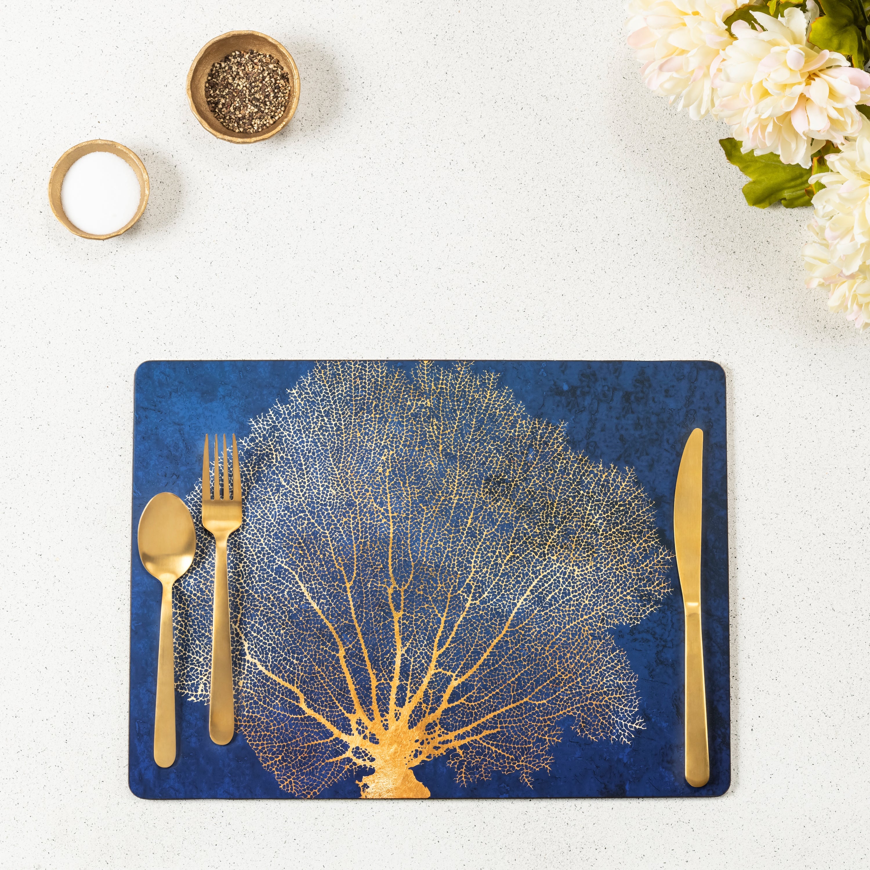 Gold Coral Art Placemats - Set of 4 Placemat - rockflowerpaper