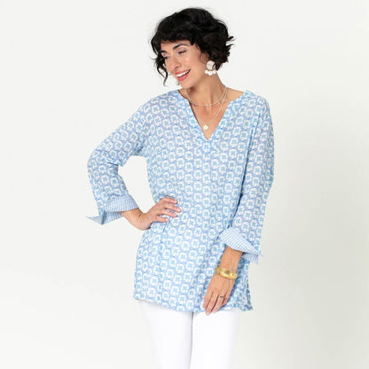 Alexis Blue blu Cotton Kurta Tunic Tunic - rockflowerpaper