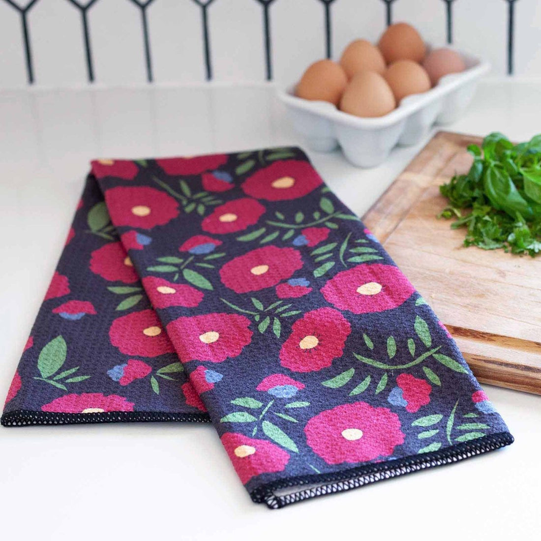 Autumnal Roses blu Kitchen Tea Towel Kitchen Towel - rockflowerpaper