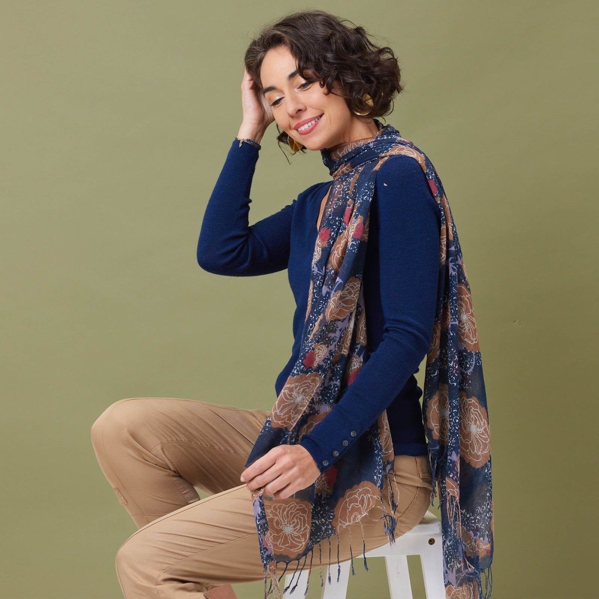 Autumnal Roses Featherweight Tassel Lux Scarf Scarf - rockflowerpaper
