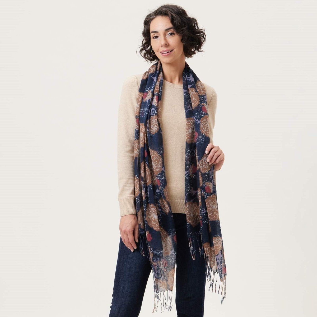Autumnal Roses Featherweight Tassel Lux Scarf Scarf - rockflowerpaper