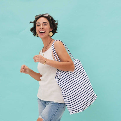 Bateau Stripe Navy Bucket Bag Tote - rockflowerpaper