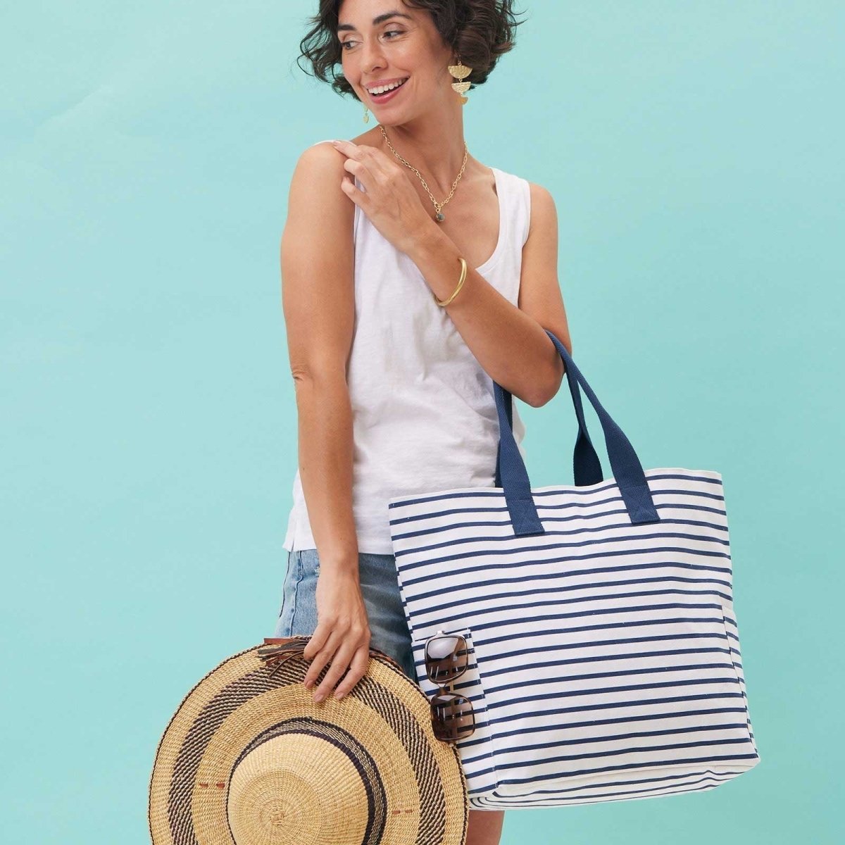 Bateau Stripe Navy Carryall Tote - rockflowerpaper