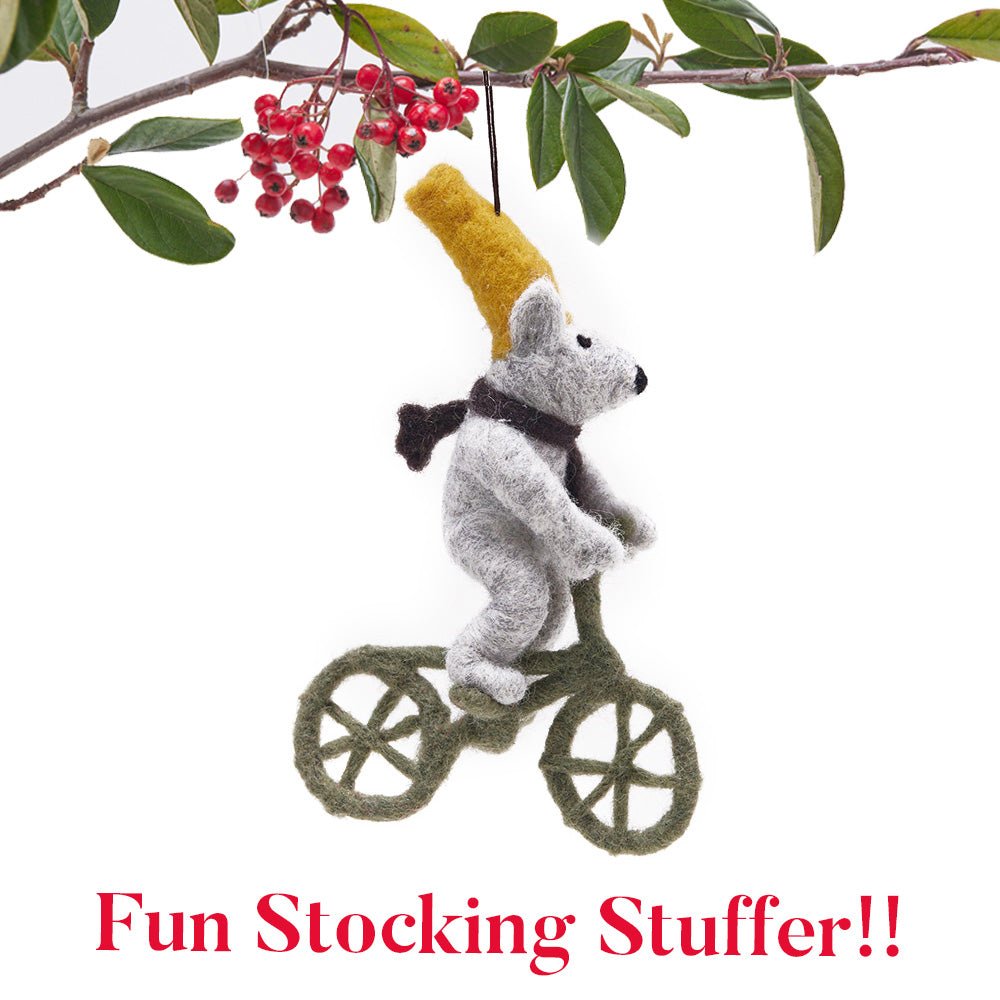 Bicycling Mouse Felt Ornament - Perfect for Bicycle Fans! Ornament - rockflowerpaper