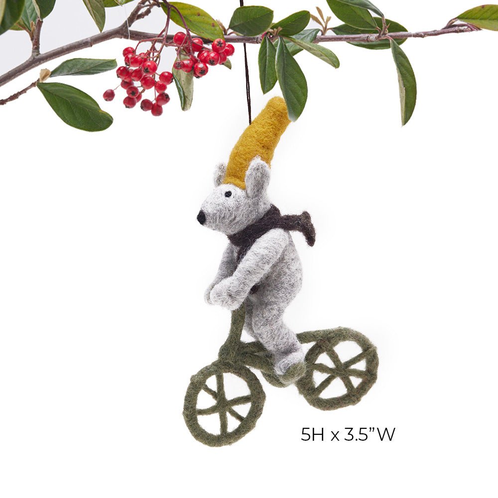 Bicycling Mouse Felt Ornament - Perfect for Bicycle Fans! Ornament - rockflowerpaper