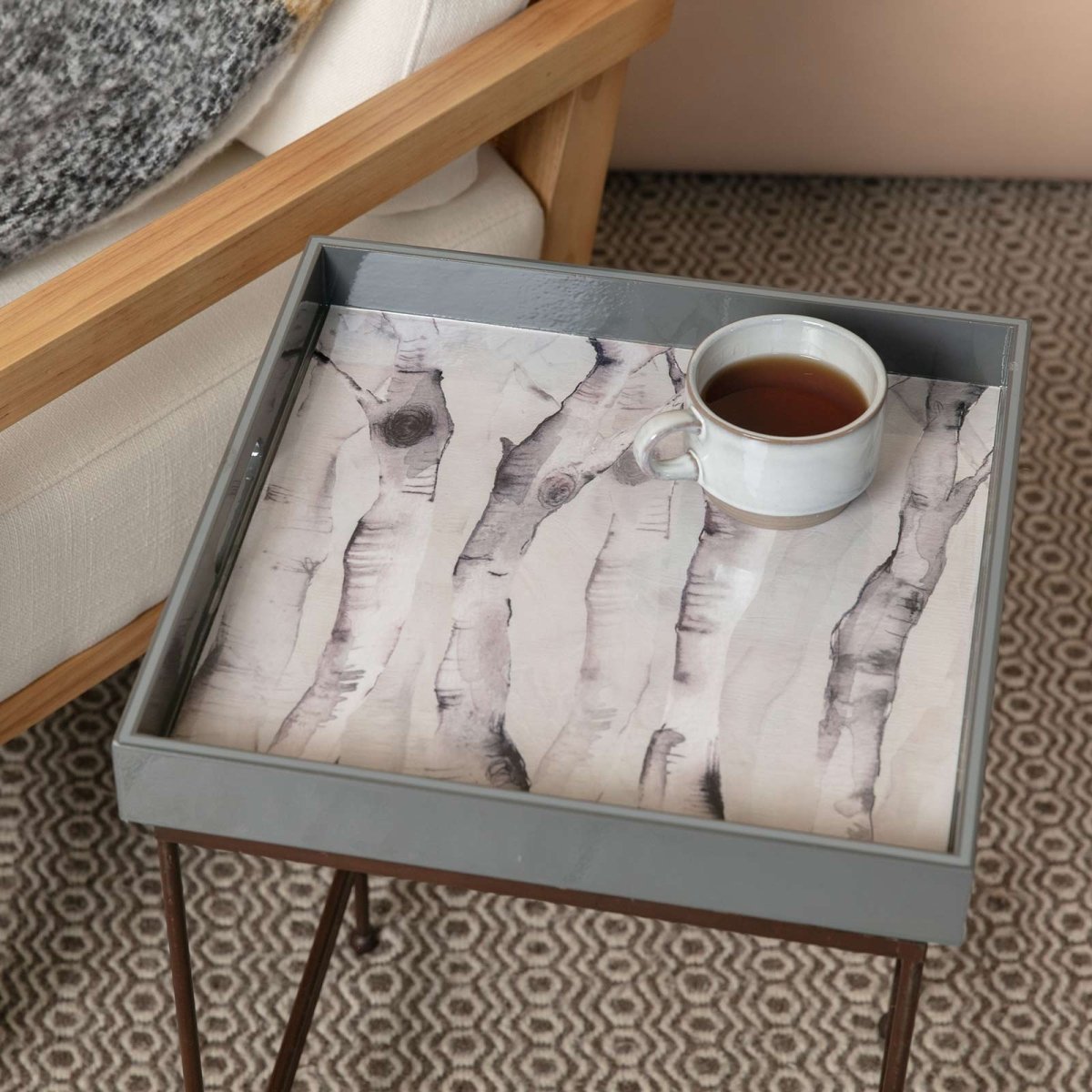 Birch Forest 15 Inch Square Lacquer Art Serving Tray Tray - rockflowerpaper