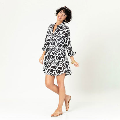 Bisa Black blu Cotton Beach Shirt Swim Cover Up - rockflowerpaper