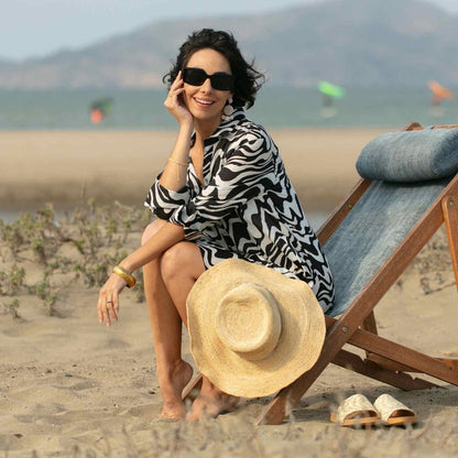 Bisa Black blu Cotton Beach Shirt Swim Cover Up - rockflowerpaper