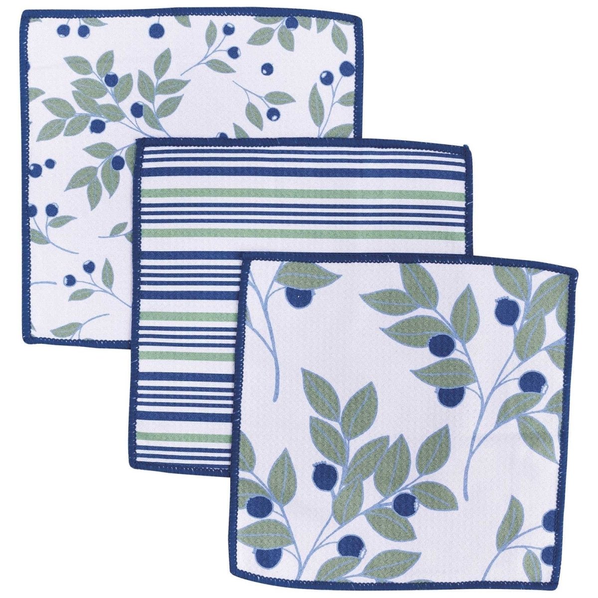 Blueberries Blu Kitchen Dish Cloths (Set of 3) Reusable Dish Cloth - rockflowerpaper