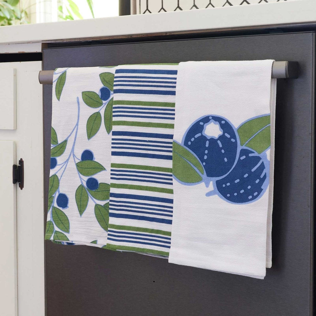 Blueberries Kitchen Towel Set Of 3 Cotton Kitchen Towel - rockflowerpaper