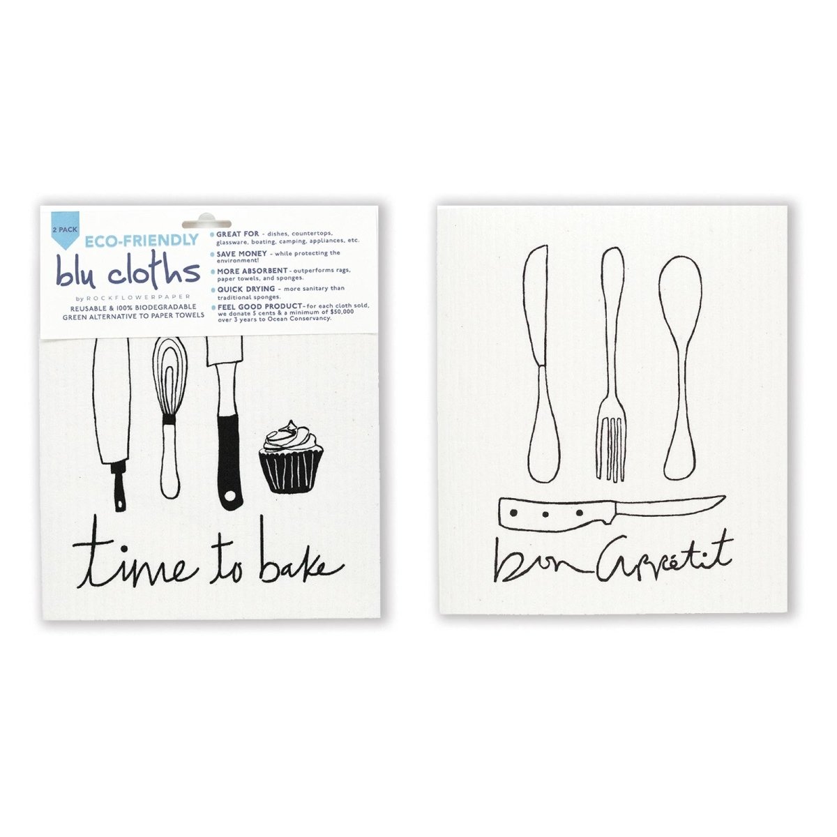 Bon Appetit Eco - Friendly blu Sponge Cloth - Set of 2 Eco Cloth - rockflowerpaper