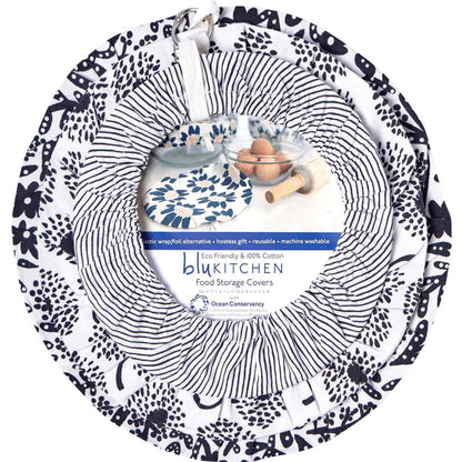 Botanical blu Kitchen Food Storage Covers (Set of 3 ) Eco Dish Cover - rockflowerpaper