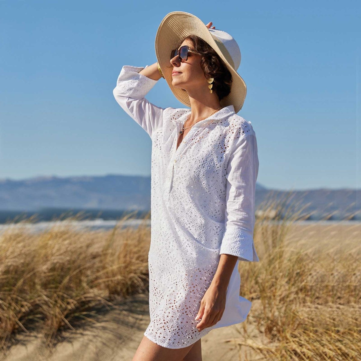 Breezy White Eyelet Beach Cover Up Shirt Swim Cover Up - rockflowerpaper