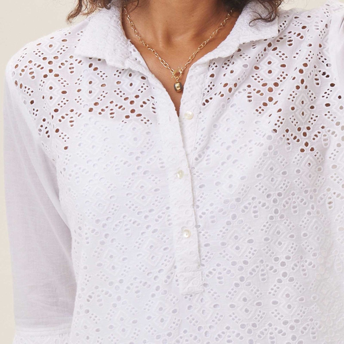 Breezy White Eyelet Beach Cover Up Shirt Swim Cover Up - rockflowerpaper