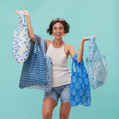 Breton Navy Stripe Blu Reusable Shopping Bag Reusable Shopping Bag - rockflowerpaper