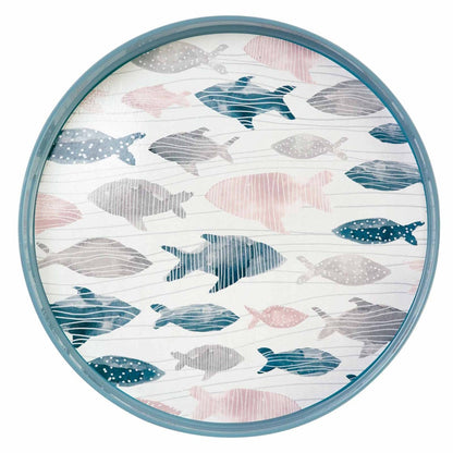 Cadet Blue Fish 15 Inch Round Tray Tray - rockflowerpaper