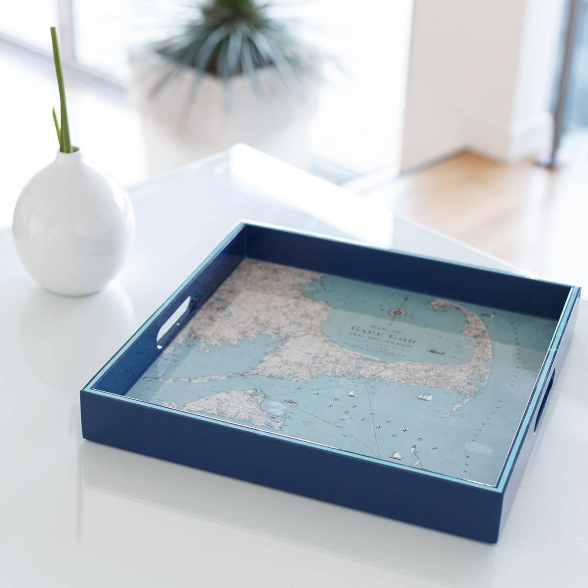 Cape Cod Inspired Square Lacquer Serving Tray - 15 Inch Tray - rockflowerpaper